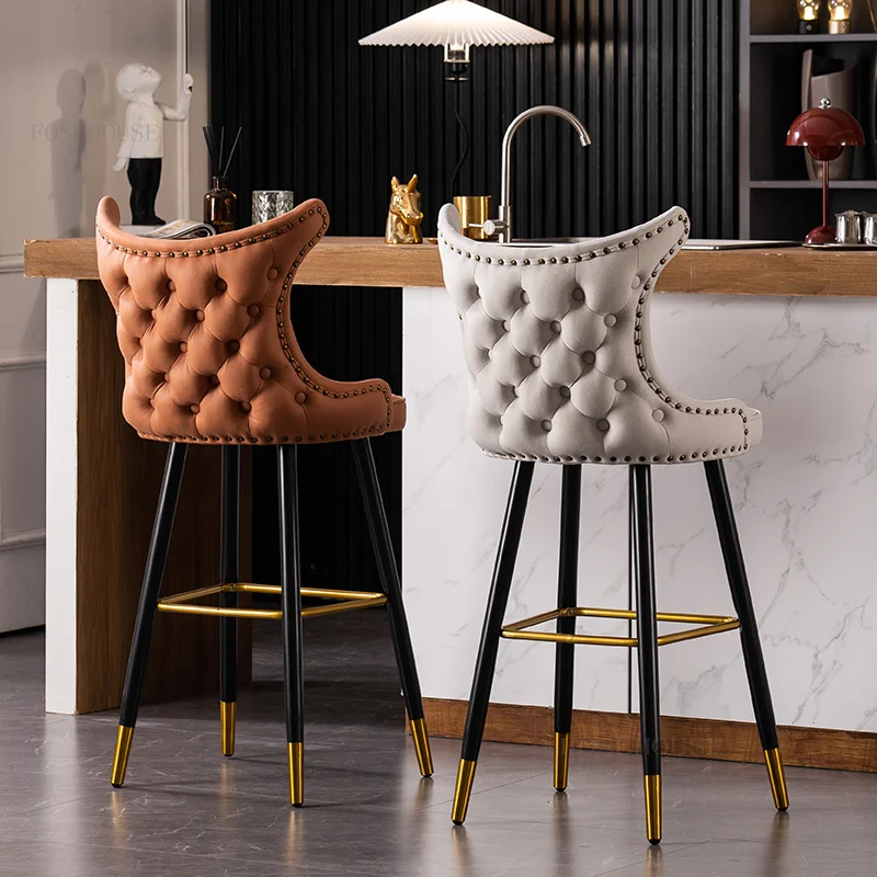 

American Luxury Bar Chairs For Kitchen Modern Minimalist Backrest Bar Stool Creative Designer Taburetes De Bar Household Items