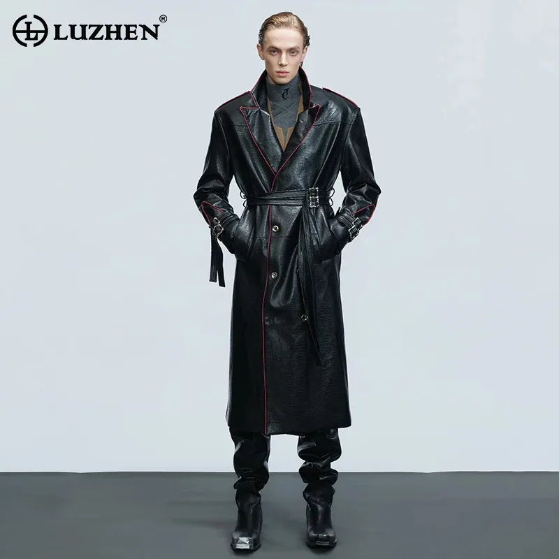 LUZHEN Fashion Luxury Elegant Niche Outline Color Contrast Design Knee-length Windbreaker Coat Men's 2025 Trench Clothes JY4965