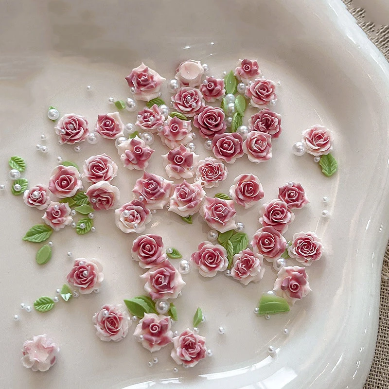 

1 Bag 3D Mixed Size Resin Pearl Pink Rose Nail Charms Flower Accessories Material Nail Art Decorations Manicure Salon Supply DIY