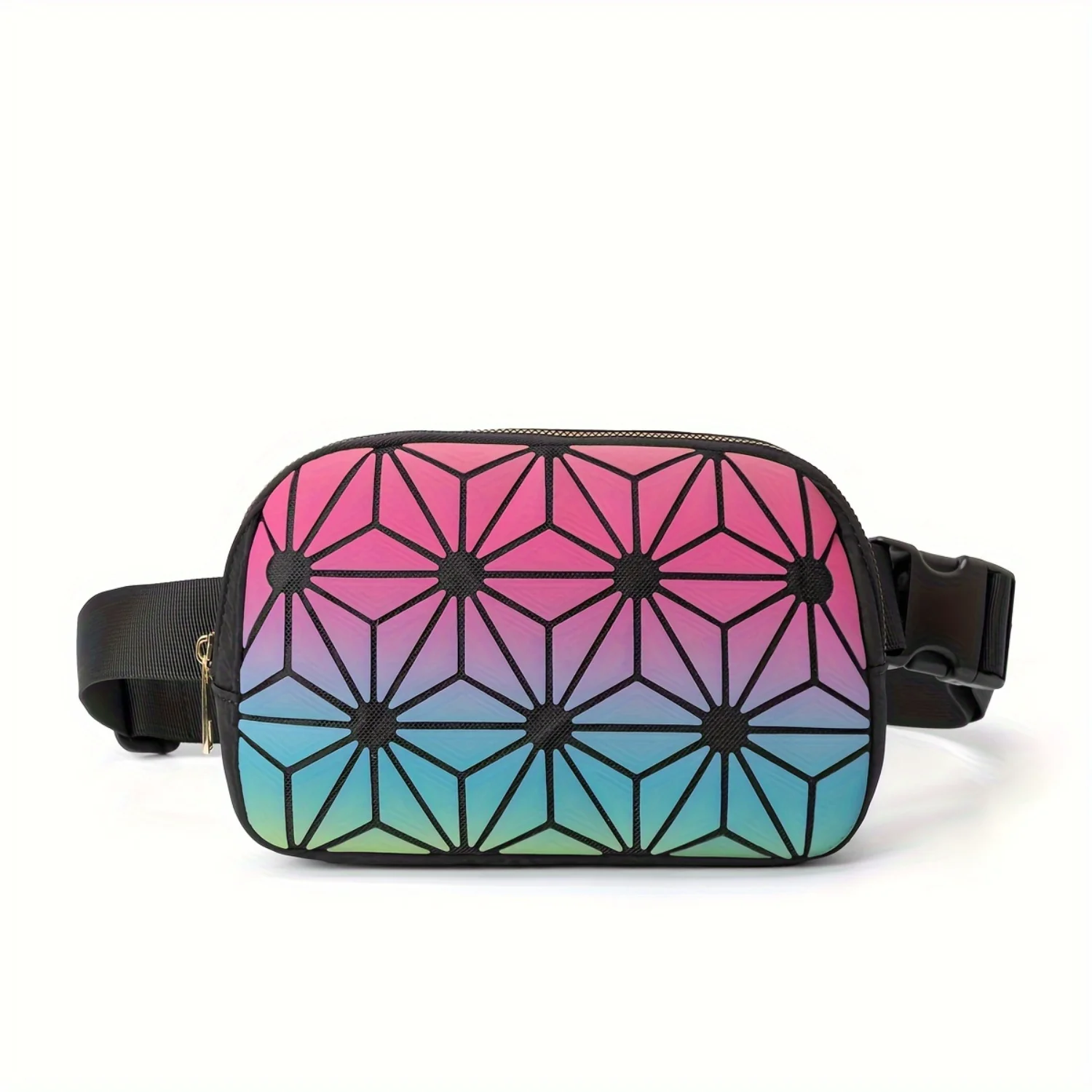 Shimmering Holographic Gradient Waist Bag - Fashionable Geometric Print Fanny Pack - Stylish Belt Bag for Outdoor Sports, Runnin