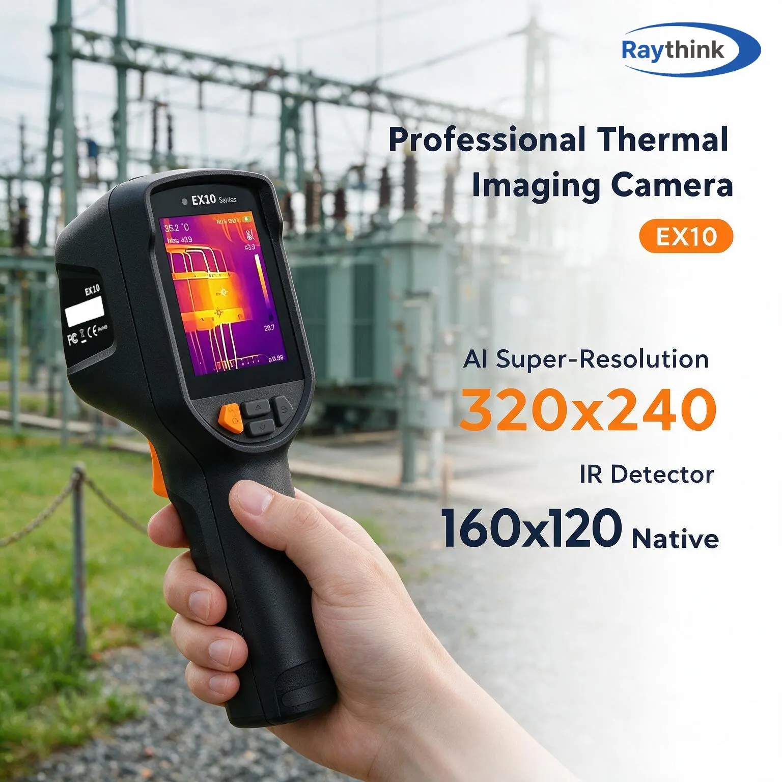 Raythink EX10 Handheld Thermal Camera 2.8 Inch Display 10h Battery 320x240 AI Super Resolution for Electrical Fault Detection