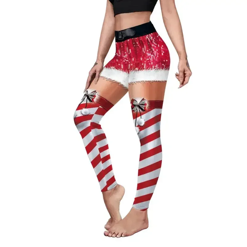 Elf Leggings Christmas Pants Santa Claus Cosplay Costume Xmas Women Leggings Sexy Tights Gym Trousers Mujer Party Pants