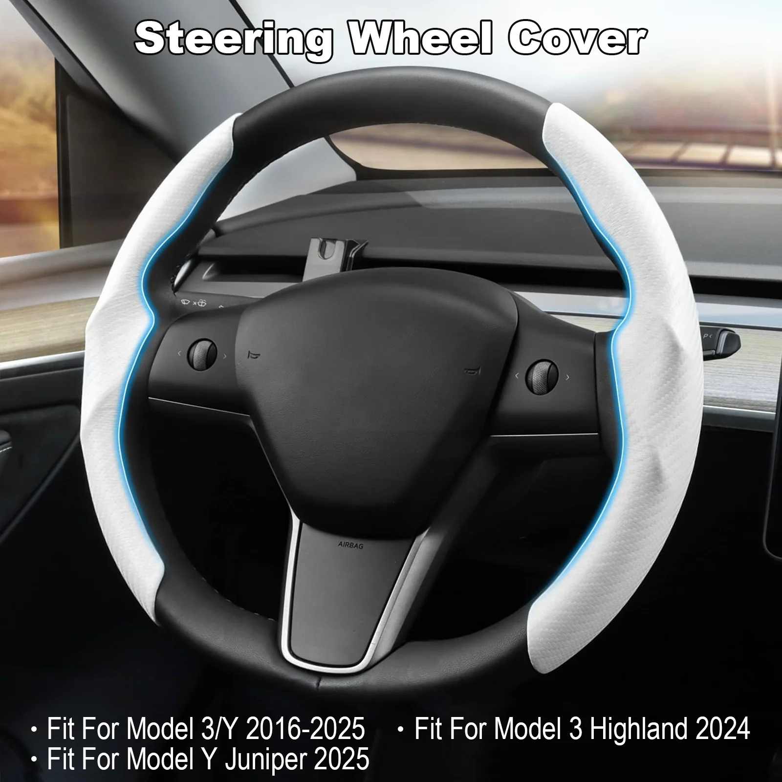 

For Tesla Model Y 3 2016-2025 Car Steering Wheel Cover For Model Y Juniper 2025 Model 3 Highland 2024 Carbon Fiber No-Slip