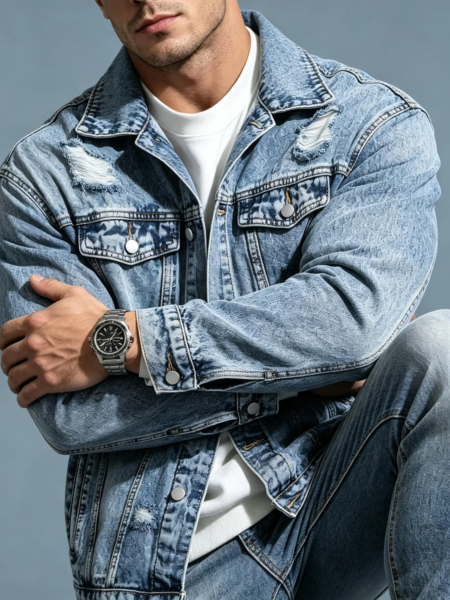 Vintage Y2K Multi Pocket Denim Coat Men, Trend Street Style Jacket, Ideal Gift For Husband