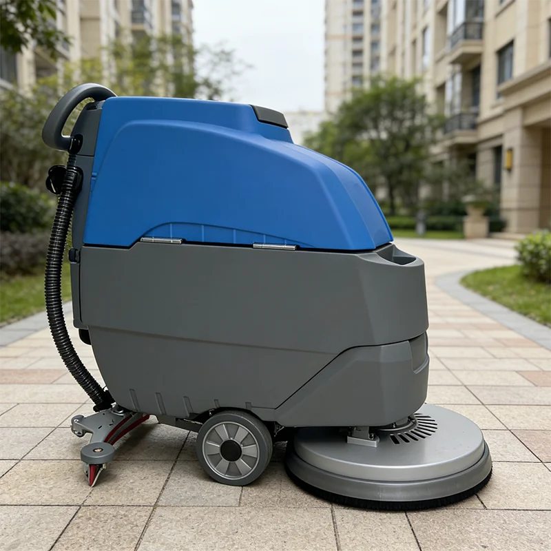 High Capacity Automatic Walk Behind Scrubber Dryer with Large Diameter Brush for Fast Cleaning of Wide Areas