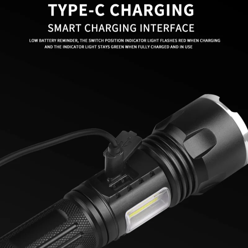 JIASHUAIXIN XHP160 Dual-Schalter Typ-C Aufladung Zoom COB Seitenlicht Niedrige Batterieanzeige Taschenlampe