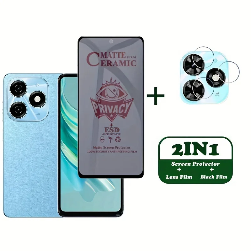 2-in-1 for Tecno Spark 20 Series Anti-Spy Privacy Screen Protector and Camera Lens Film Front Screen and Lens Protection