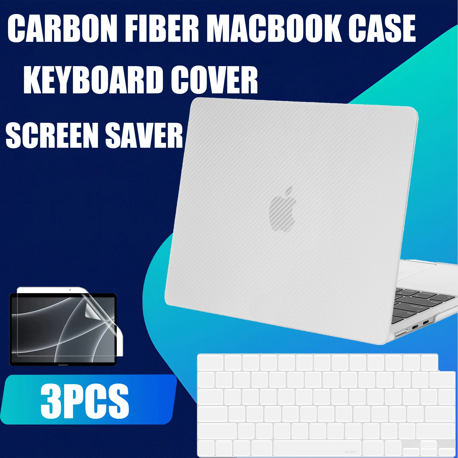 

Совместим с 14-дюймовым чехлом MacBook Pro M4 M3 M2 M1 Pro/Max, чехол с текстурой из углеродного волокна + чехол для клавиатуры + защитная пленка для экрана