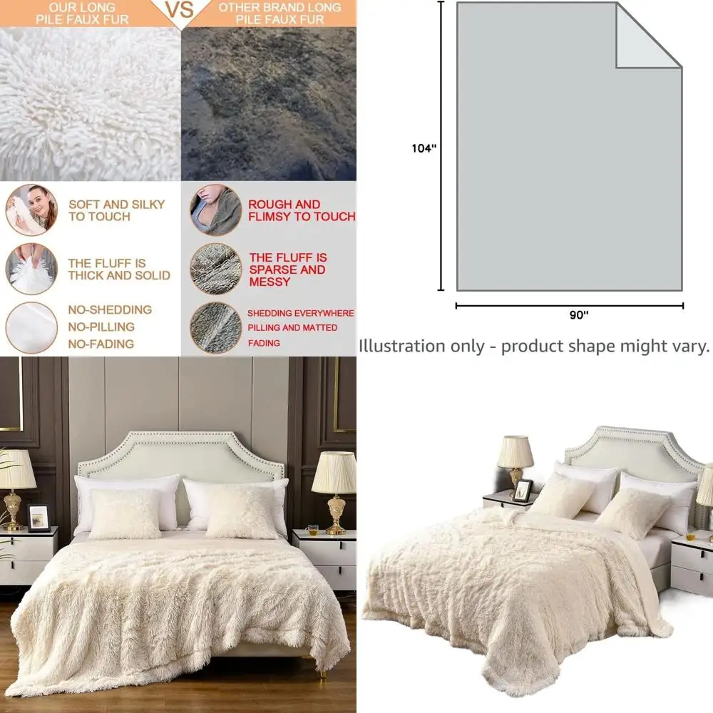 

Роскошное кремовое двуслойное одеяло из искусственного меха, 90x104 дюйма, плюшевое и уютное, для кровати
