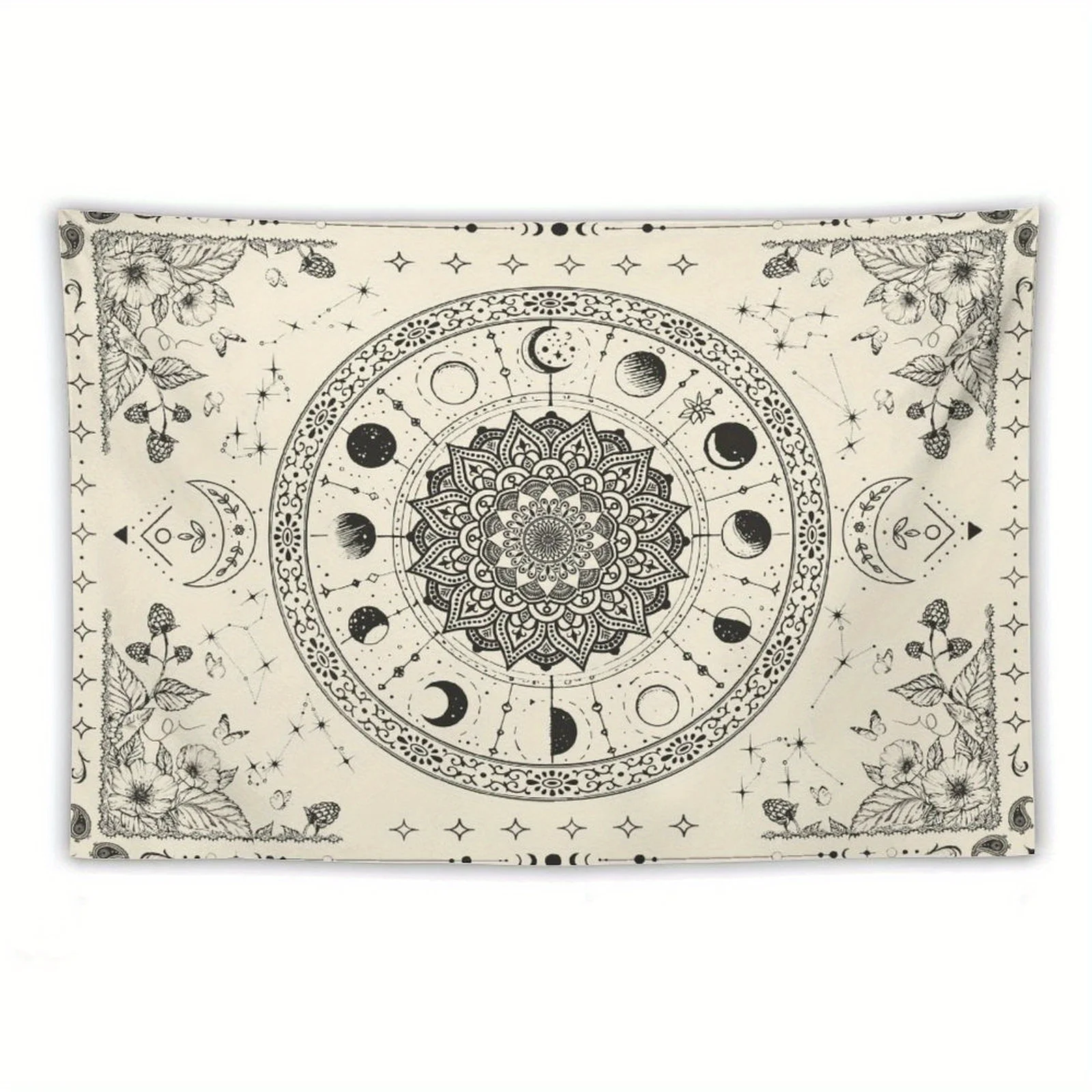 1pc Bohemian Mandala Floral Tapestry - Vintage Indian Wall Hanging with Celestial Moon and Stars Pattern for Bedroom Living Room - Image 6