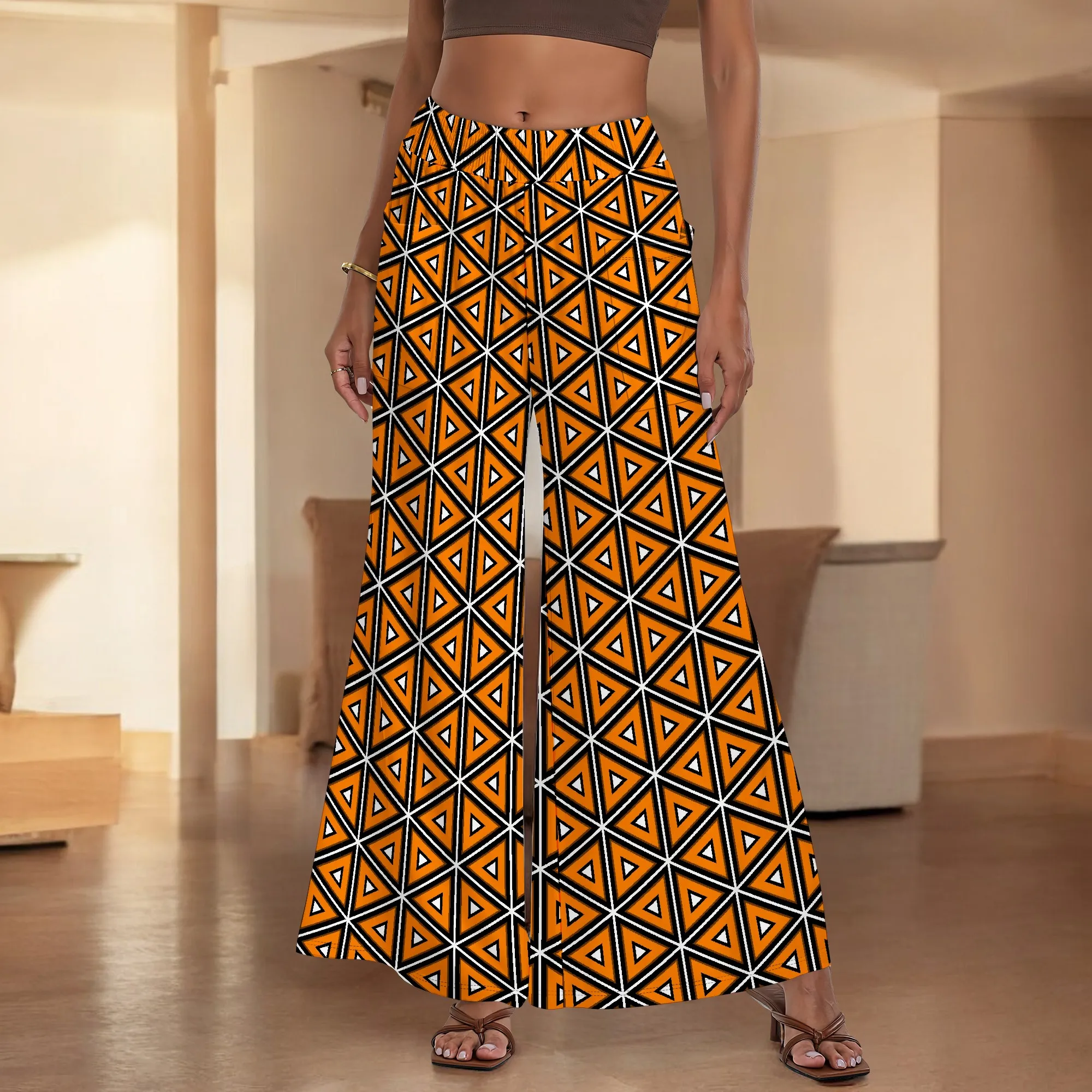 Women's Wide Leg Pants with Pockets All Seasons Casual Comfort Geometric Pattern for Rave Party Music Festival