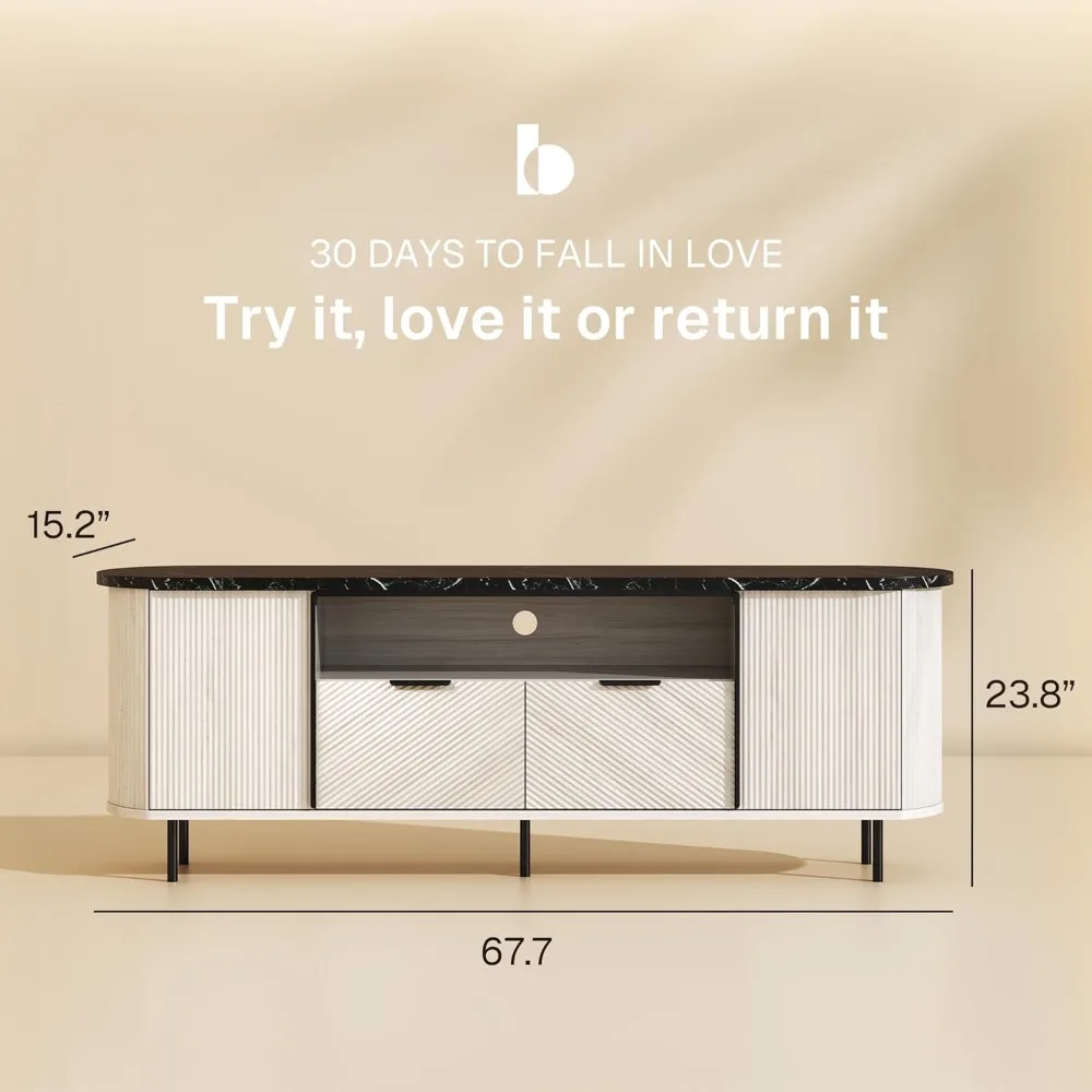 محطة تلفزيون أخدود مقاس 68 بوصة، كونترتوب رخامي صناعي أنيق وحديث، مركز ترفيه منحني، تلفزيون 80 بوصة