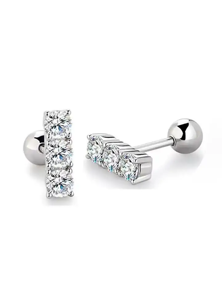 0.3 Carat 2 Moissanite Straight Row Earrings 925 Sterling Silver Luxury Trend Design for Senior Ladies