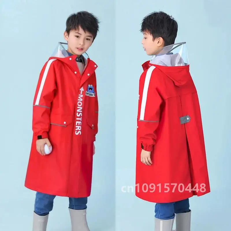 Full body waterproof skin friendly thickened fabric children's raincoat with schoolbag for middle and primary school students