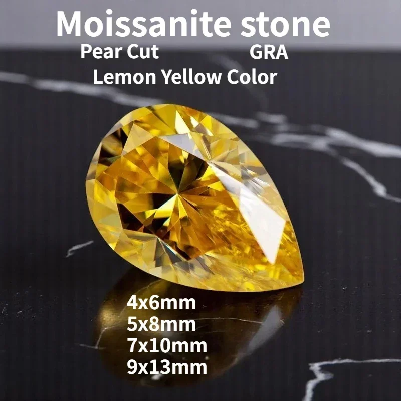 

Top Lemon Yellow Color Moissanite Stone Pear Cut Lab Grown Gemstone for Diy Jewelry Making Materials with GRA Report