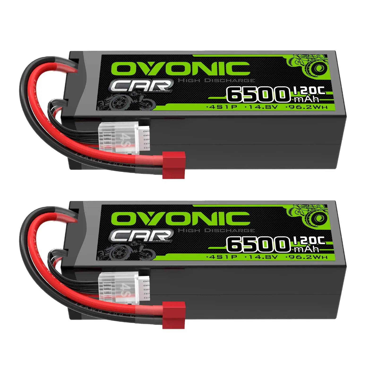 Batteria Lipo OVONIC 4s 14.8V 120C 6500mAh con spina Deans T per RC Car Truck Quadcopter Elicottero Camion Barca Aereo (2 pezzi)