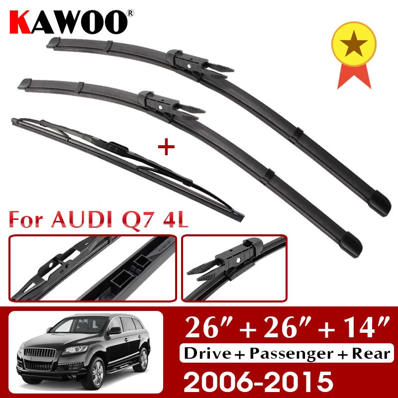 

KAWOO Car Wiper Blade Windscreen Front Rear Wipers Blade Set 26"+26"+14" For Audi Q7 4L 2006-2015 Auto Car Accessories