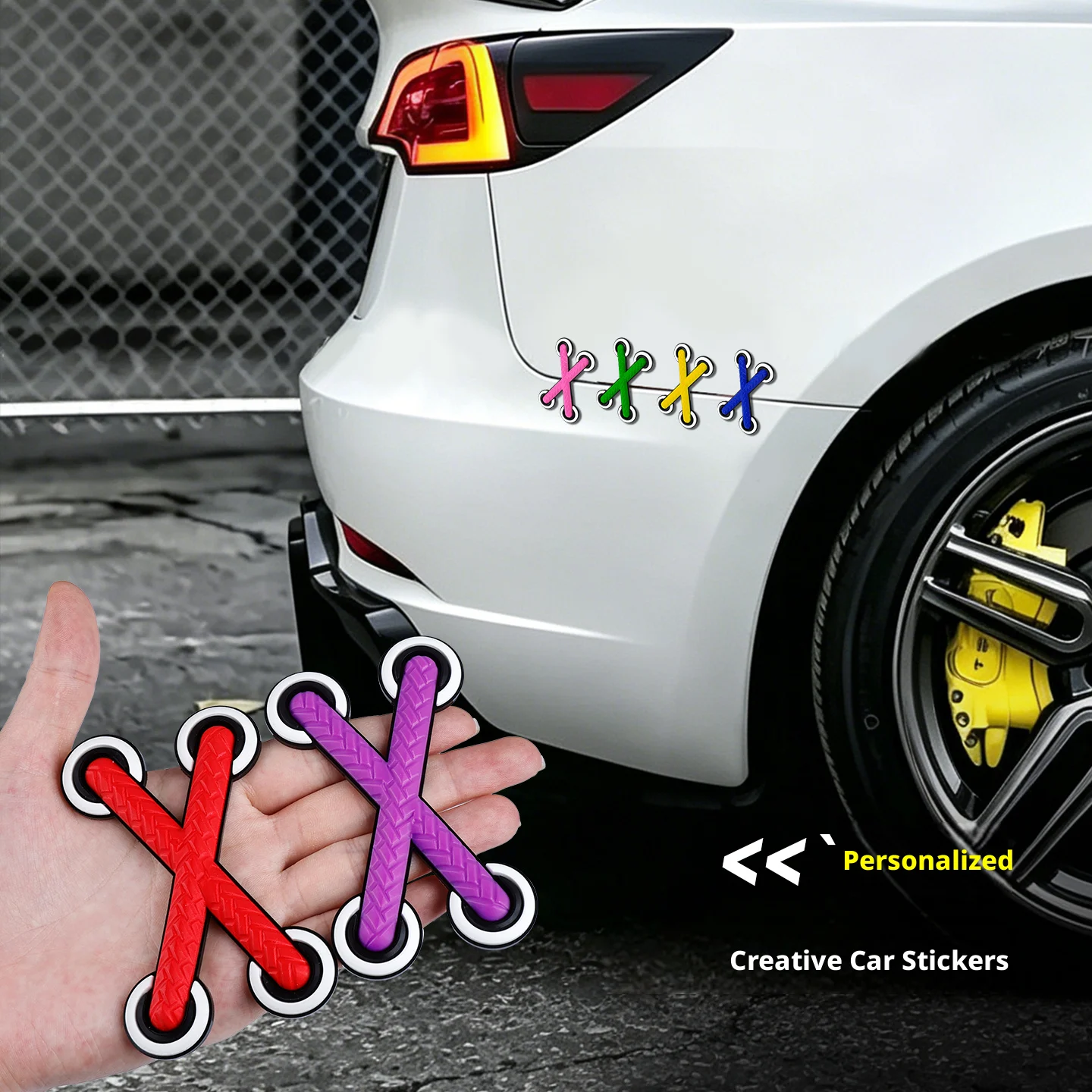 3D Stereo Simulated Shoelace Sticker Creative Car Scratch Cover Decal Universal Moto EBike Waterproof Decor Stickers