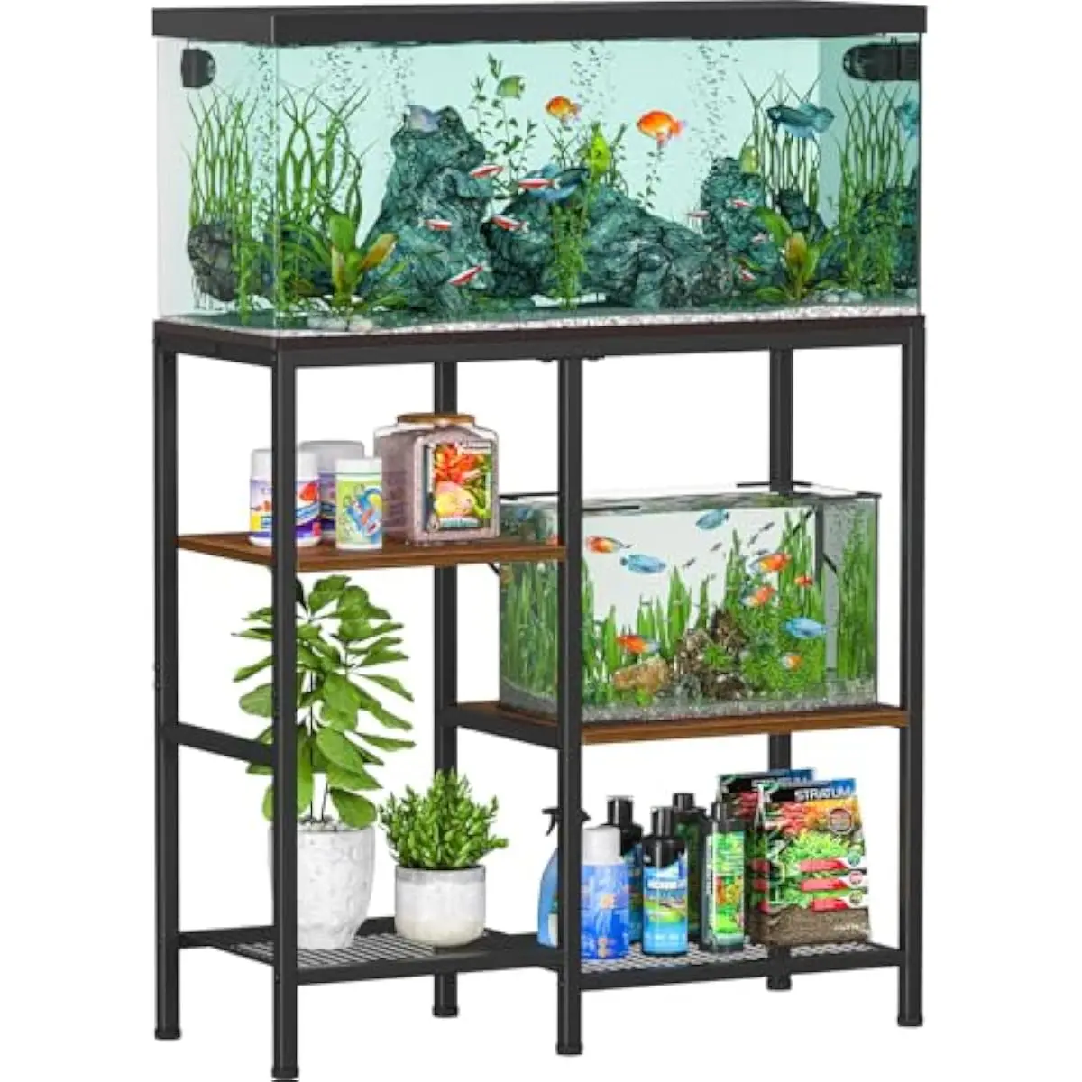 30 Gallon Aquarium Stand with Three-Tier Storage Layout Heavy-Duty Steel and Engineered Wood Frame Adjustable Leveling Feet Poli