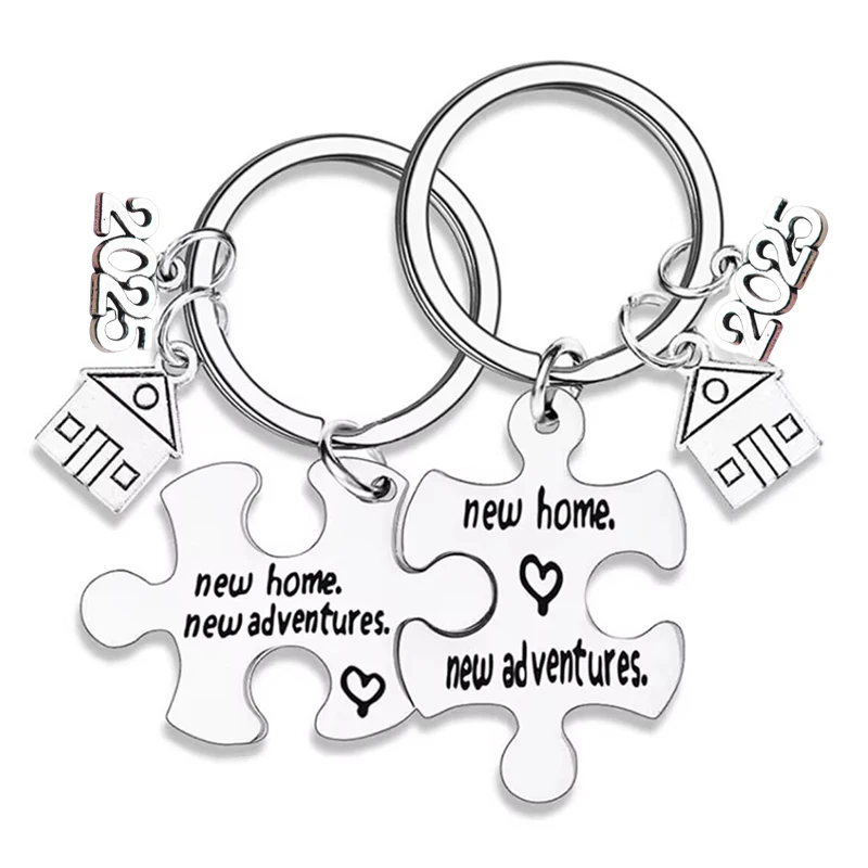 2025 Stainless Steel 2Pcs Our First Home Keychain New Home New Adventure Keychain Housewarming Present Puzzle Matching Keychain