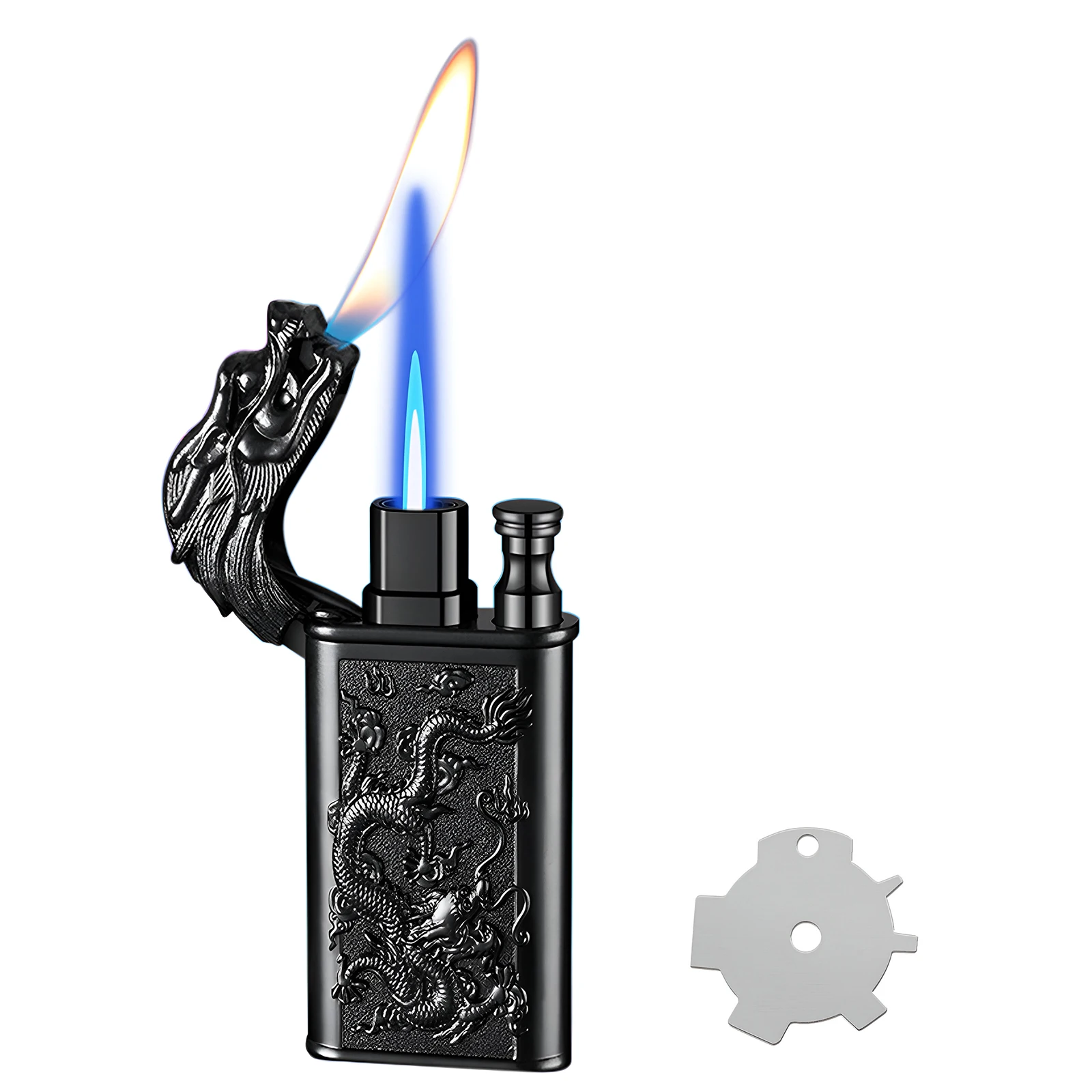 Cool Dragon Design Magic Dual Flame Torch Lighter with Adjusting Flame Tool Windproof Jet Flame Lighter (Without Butane)