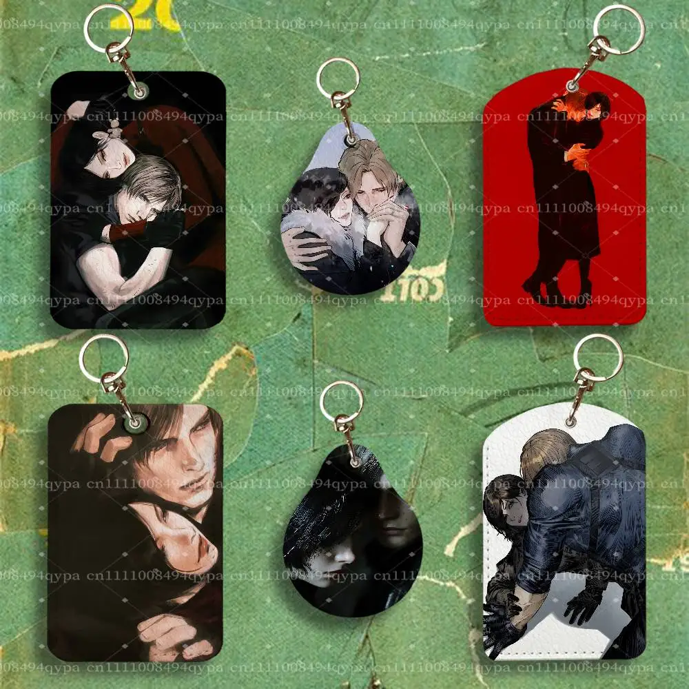L-Leon Ada Wang Re 4 Leather 2 Sided ID Card Holder with Keychain Executive Protection For Bank Credit Subway Bus Case