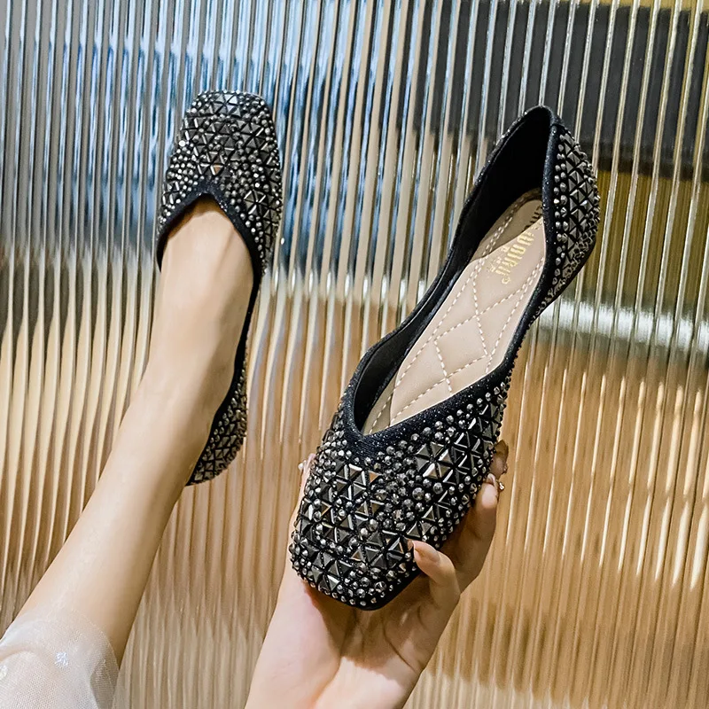 Shoes Woman Flats Low Heels Dress Glitter Bling Basic PU Rubber Shoes Woman Flats Low Heels Dress Glitter Rubber PU Basic