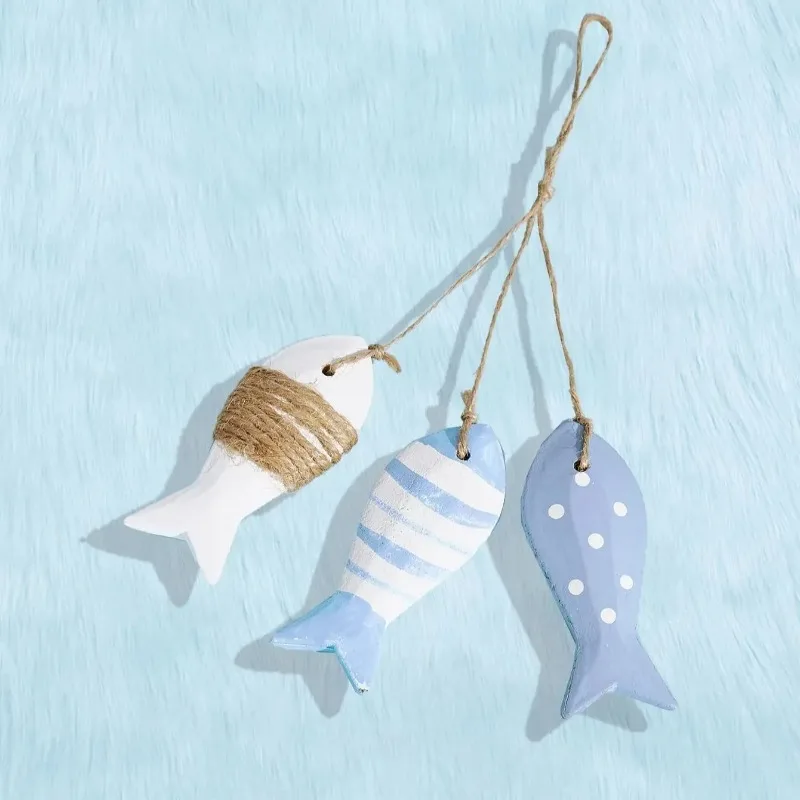 1PC Fish String Wooden Fish Sea Pendant for Decor Fish Skewers Wood Carving Pendant Fish Hanging Decor