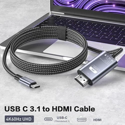 Câble compatible USB C vers HDMI, adaptateur compatible Thunderbolt 4/3, type C vers HDMI, MacPleAir, iPad Galaxy S23, S22, 4K, 60Hz