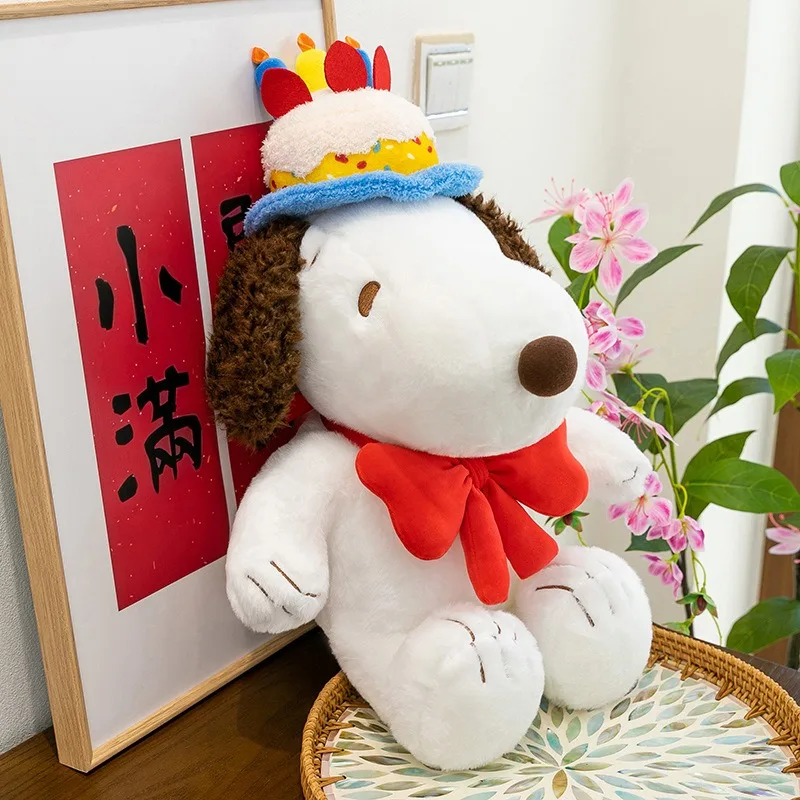 Miniso New Birthday Cake Snoopy Plush Doll Bow Boss Snoopy Doll Sleeping and Pushing Pillow Best Gift for Home Ornaments