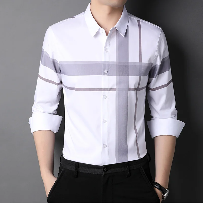 

Top Grade Luxury New Slim Fit Plaid Designer Trending Shirts for Men Brand Fashion Shirt Long Sleeve Casual Mens Clothes