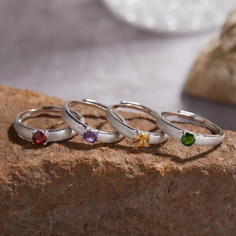 Simple Premium Brushed Niche S925 Silver 18K Natural Pigeon Blood Red Sapphire ins Wind Birthstone Color Treasure Ring