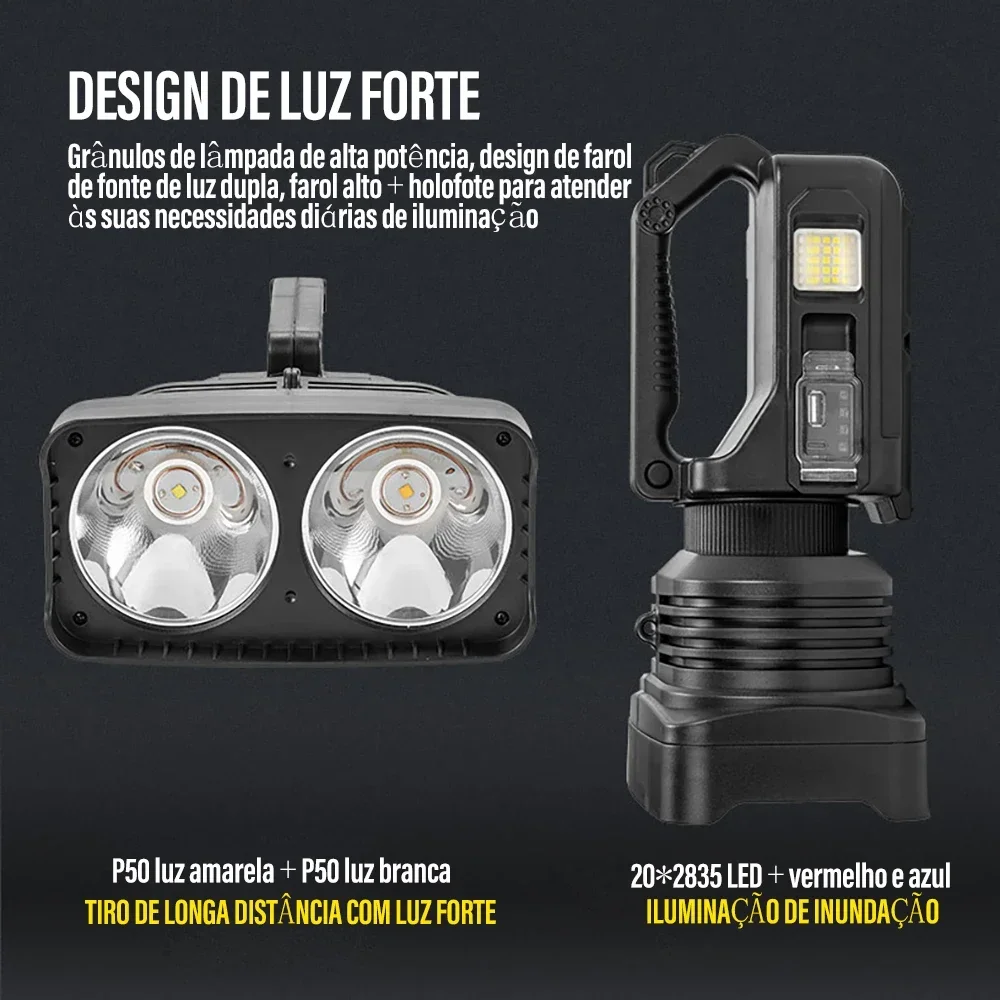 2 * Led Superheldere Led Camping Spotlight Vissen Koud Licht En Warm Licht Waterdichte Schijnwerper Usb Oplaadbare Zaklamp