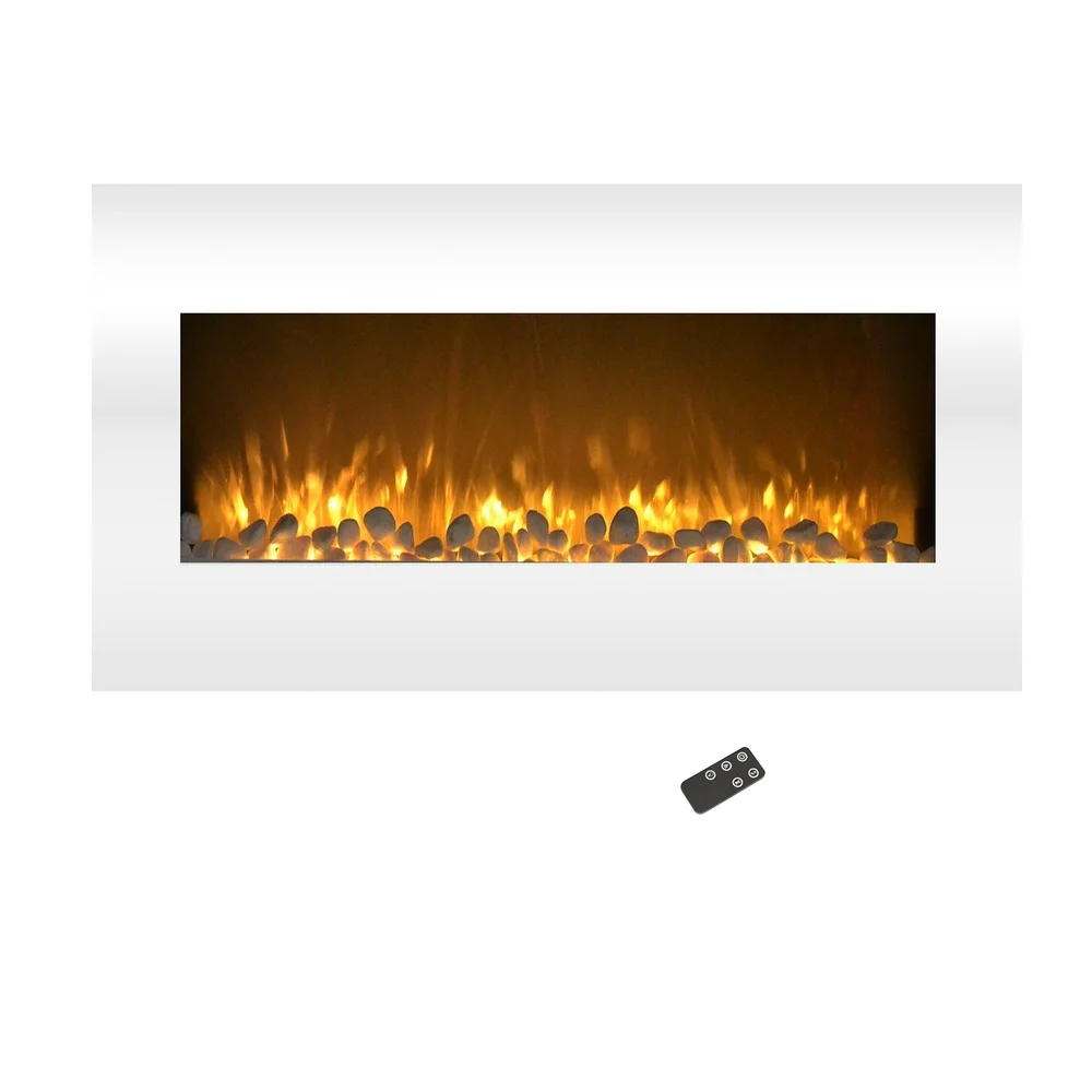 Modern 36 Inch Electric Fireplace Wall Mounted Heater with LED Flame Color Options Remote Control Adjustable Brightness and