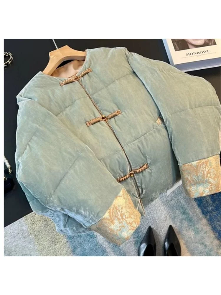 

New Chinese Sle Spliced Button Song Jin Women's Jaet Spring High Sense Cotton Outerwear Unique Super Beautiful Cotton Coat