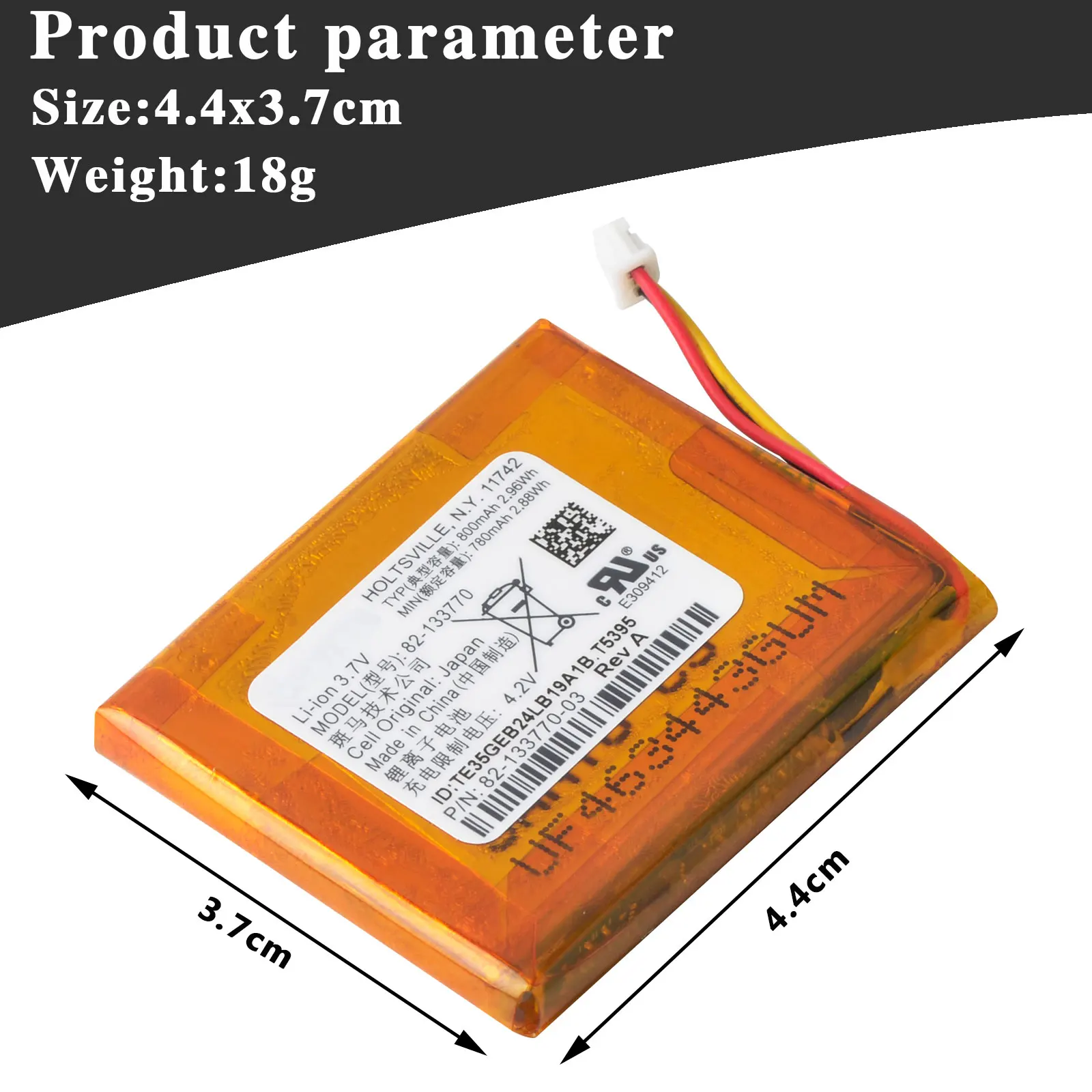 800mAh Barcode Scanner Battery 82-133770, Rechargeable Li-ion Pack For Zebra CS3070, CS3300 Bluetooth 1D Pocket Barcode Scanner