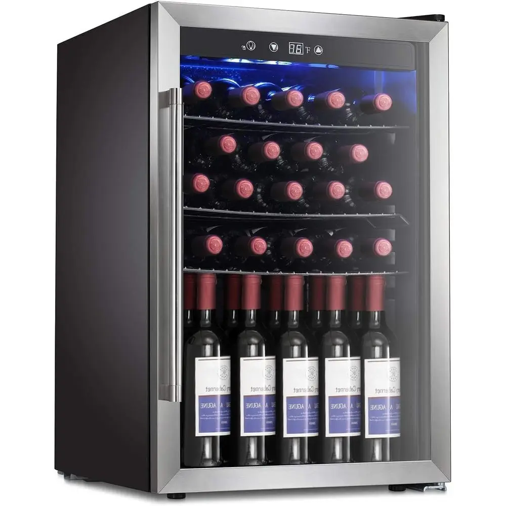 

Винный холодильник/шкаф для напитков, 36-местный напольный охладитель для вина с нержавеющей сталью, двухслойной стеклянной дверцей и сенсорным управлением