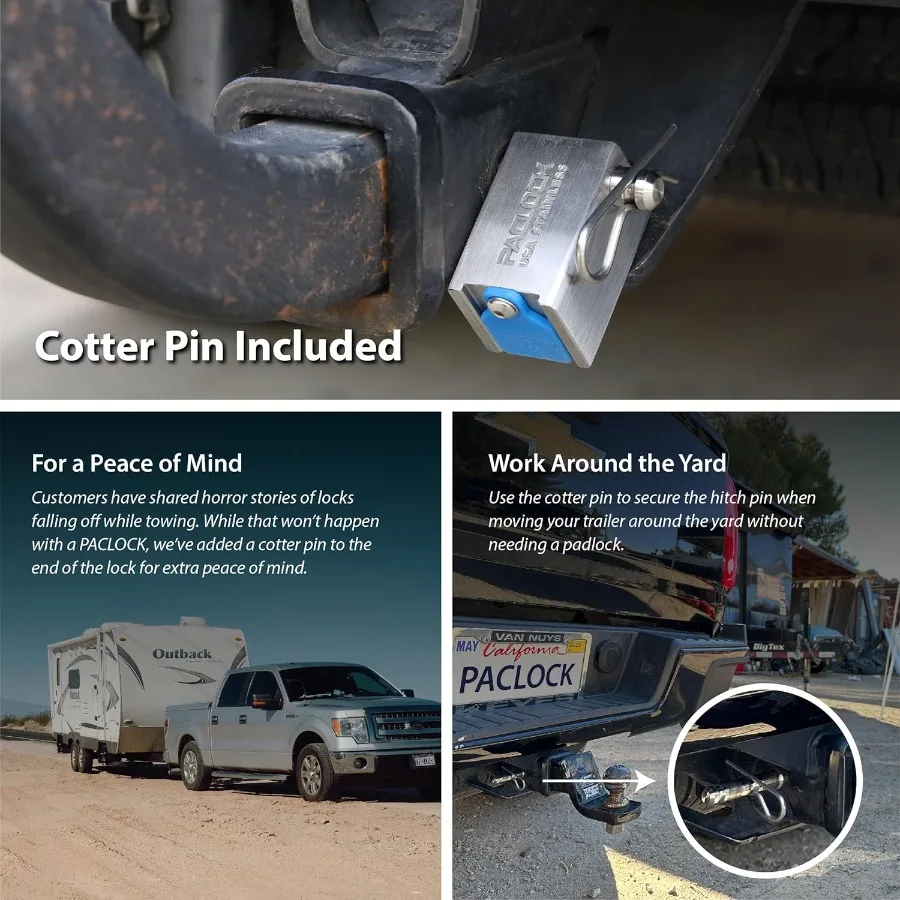 PACLOCK UCS-80A-250 قفل وصلة مقطورة من الألومنيوم المؤكسد الفضي مع 6 أسطوانة عالية الأمان تصميم تكبل مخفي للمركبة