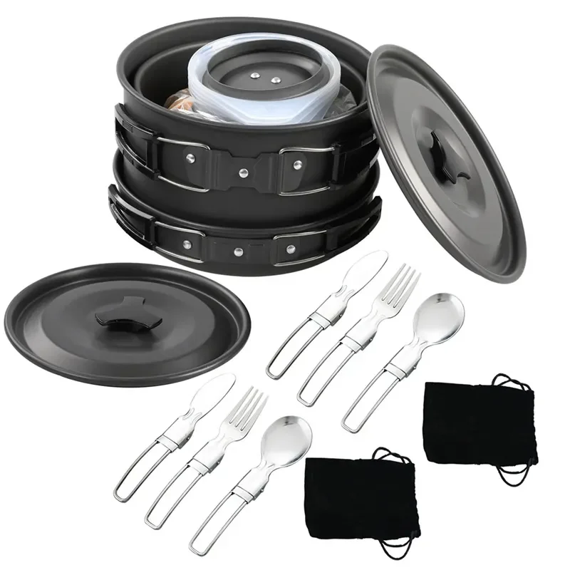 Portable Camping Cookware Set Nesting Design Outdoor Cooking Pot For 4‑5 Persons Camping Tableware Kit