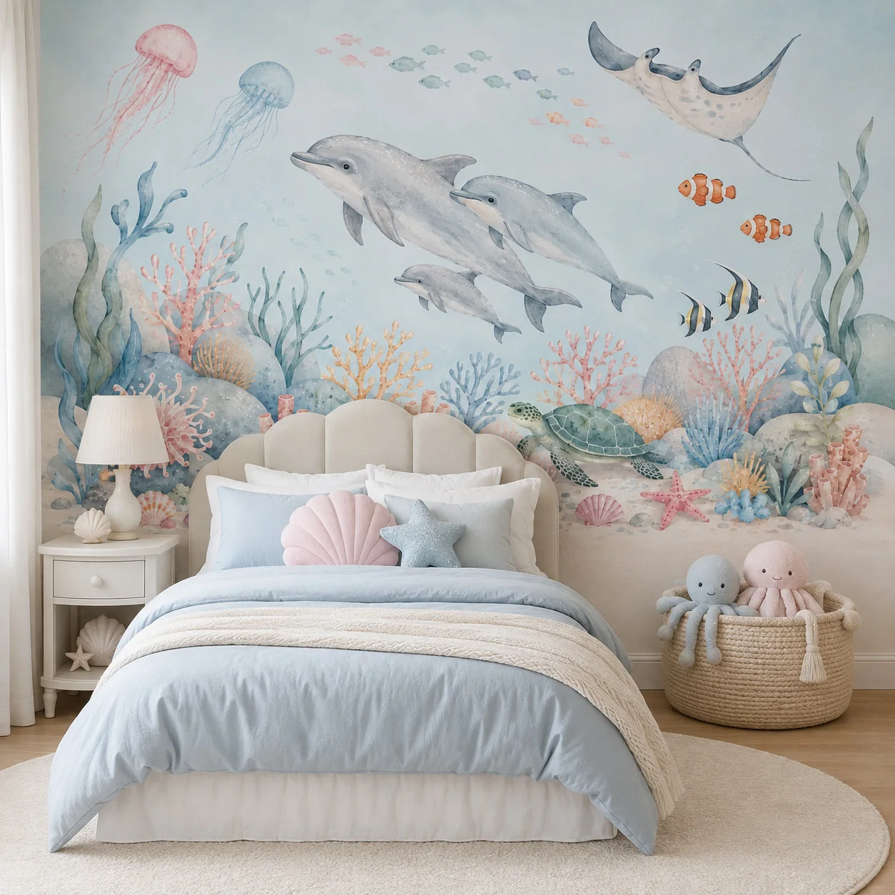Underwater Sea Animals Self Ad - đánh giá và giá Baby Nursery Peel And Stick Wallpaper