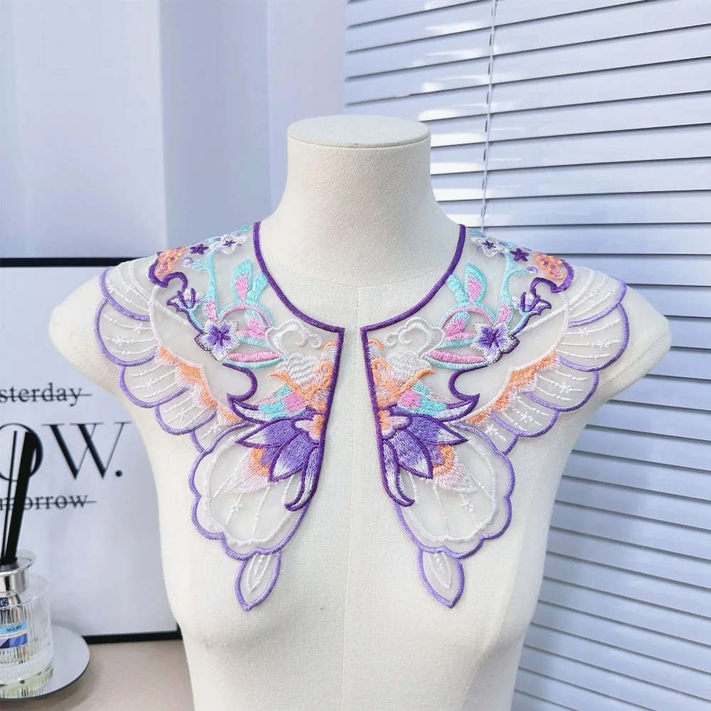 Цветочная вышивка Hanfu, искусственный воротник, красочный жемчужный кружевной искусственный воротник, круглый вырез, украшение в китайском стиле, воротник рубашки