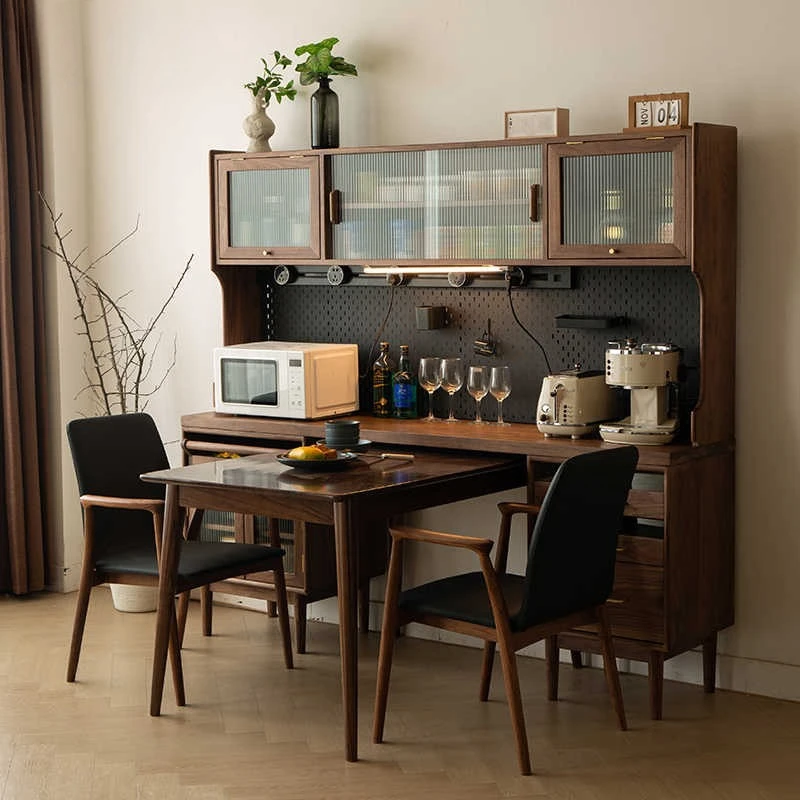 Black walnut solid wood dining side cabinet can be embedded in the dining table for integrated storage, and the wine cabinet can