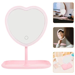 Usb Rechargeable Led Makeup Mirror Heart Shape Vanity with Compact Gift Table Light Portable Self-Standing Makeup Mirror Storage