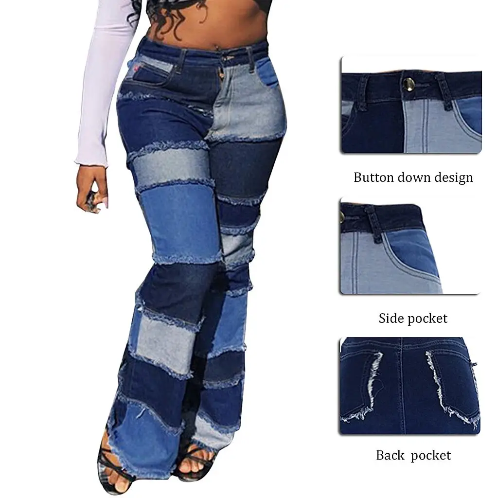 High Stretch Flare Jeans for Women Wide Leg Bell Bottom Denim Pants with Zipper Button Mid Rise Soft Cotton Y2K Fashion