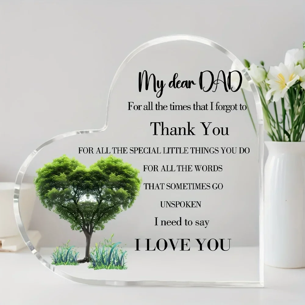 Heart Acrylic Plaque for Dad, Heart Tree Thank You Sentimental Desktop Decor,  Lightweight No Electricity Needed