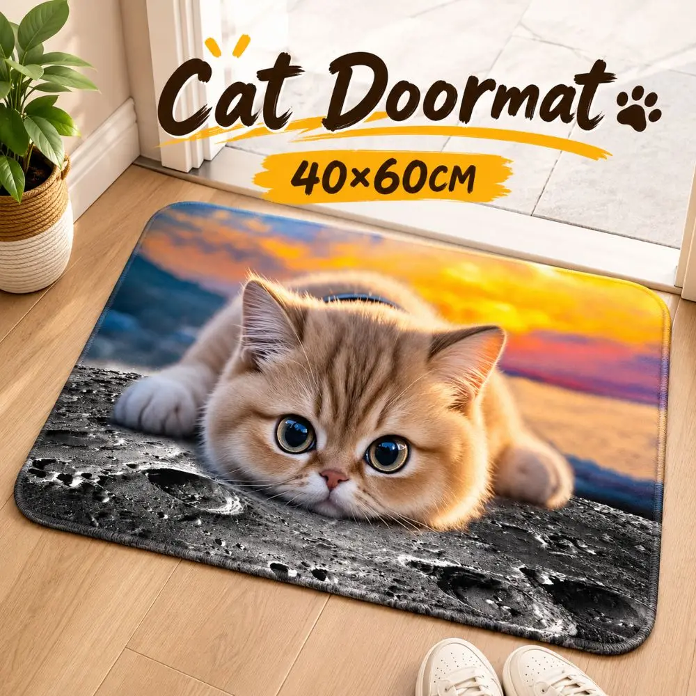 Cat Pattern Optical Illusion Doormat Water-absorbing 40×60CM Bathroom Carpet Non-slip Durable Bedroom Door Rug Home Decor