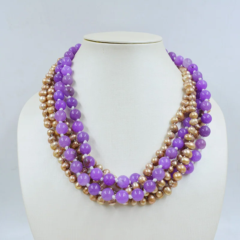 

3 strands pearl necklace 2 strands semi-precious stone necklace European women party jewelry 20"