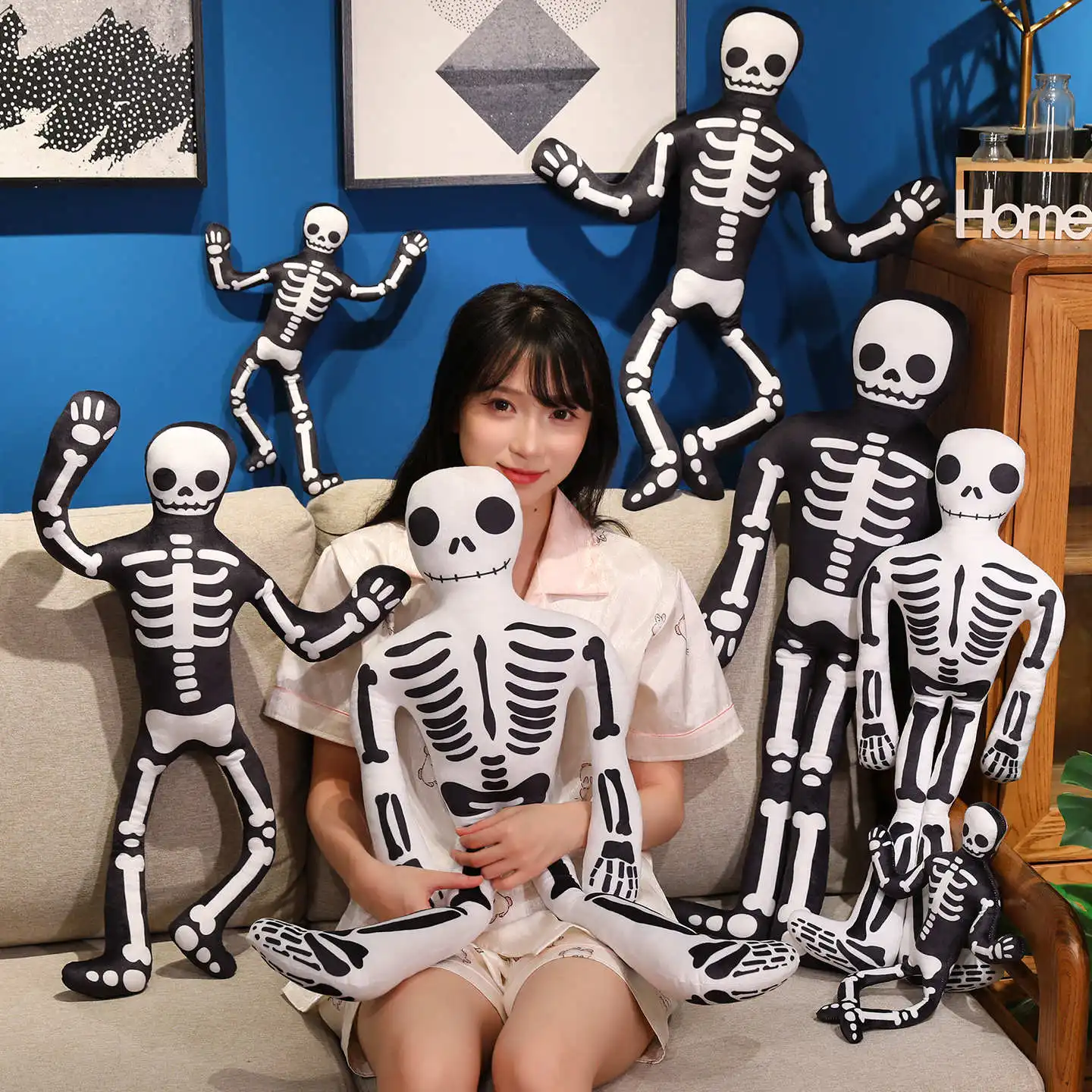 New  Halloween Pumpkin Black Skull Standing Posture Plush Toys Interesting Animals Ghost Boys Girls Birthday Hallowmas Gifts