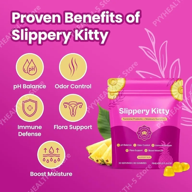 

Feminine Probiotic and Moisture Gummies, Pineapple Flavor, Women’s Probiotic Gummies for Vaginal Health, PH Balance, 60 Count