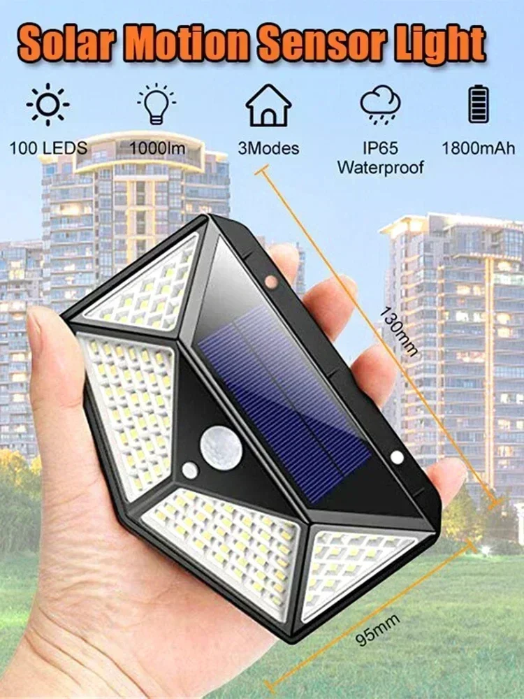 NONE 1-4 pièces applique murale LED solaire, 100 LED lumières de capteur de mouvement extérieur lampe murale solaire étanche pour clôture de jardin cour voie escaliers 3